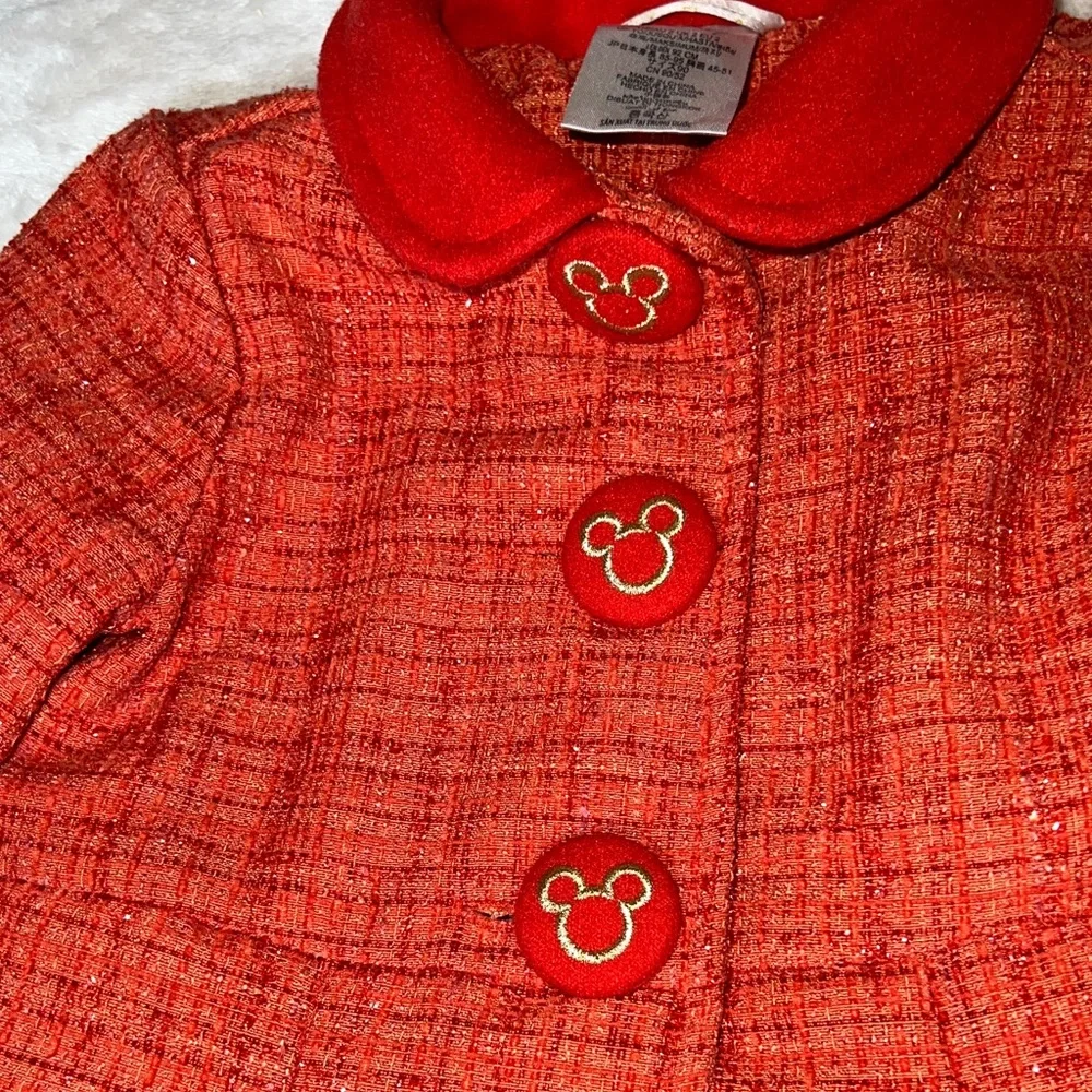 Disney Minnie Mouse Girls Coral Tweed Pea Coat w/ Iconic Buttons Size 2T